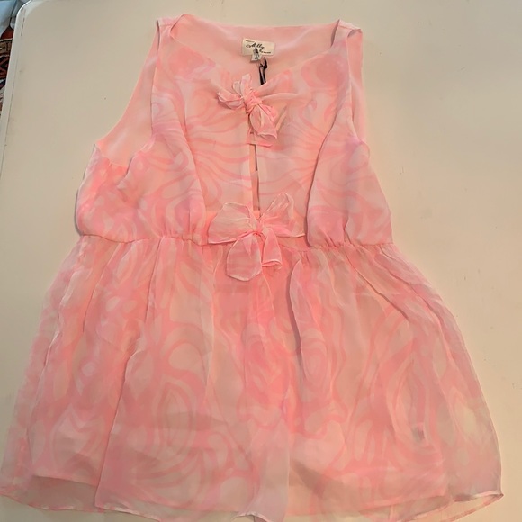 Milly pink white silk sleeveless top NWT 12 - Picture 1 of 9